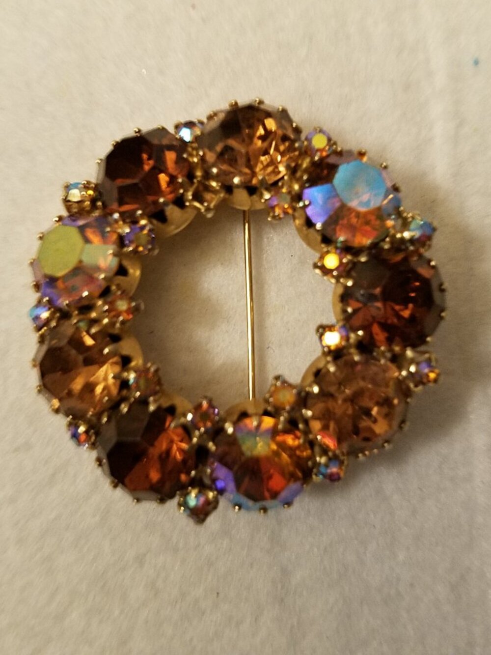 Vintage Weiss Brown and AB Rhinestone Brooch